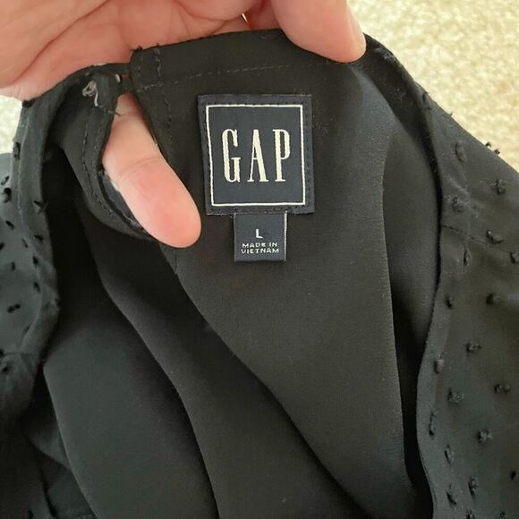 GAP Crew Neck Polka Dot Textured Long Sleeve Lined Peplum True Black Blouse - Picture 11 of 13